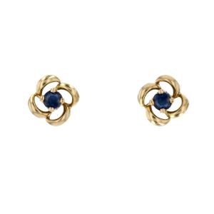 Yellow Gold Sapphire Flower Stud Earrings