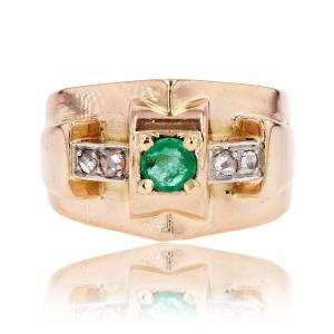 Antique Emerald Diamond Tank Ring