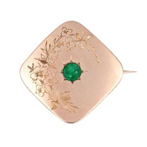 Antique Rose Gold And Emerald Brooch