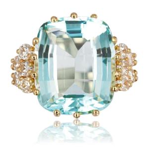 Aquamarine And Diamond Cocktail Ring