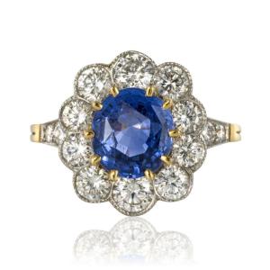 Blue Sapphire And Diamond Daisy Ring