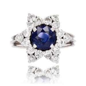 Antique Sapphire Diamond Snowflake Ring