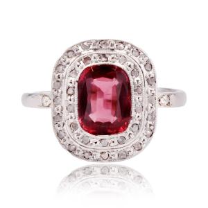 Bague Ancienne Spinelle Rouge Et Diamants