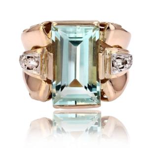 Retro Diamond Aquamarine Ring