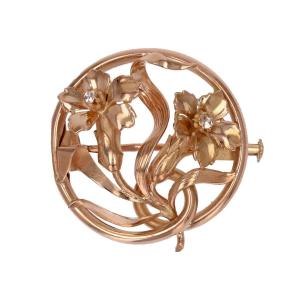 Broche Ronde Ancienne Fleurs