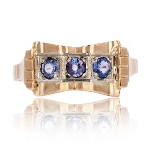 Old Retro 3 Sapphires Ring