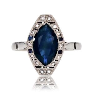 Art Deco Sapphire Diamond Navette Ring