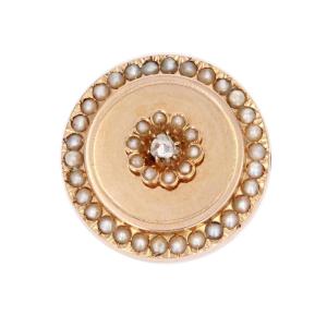 Broche Ancienne Or Rose Perles Fines Et Diamant