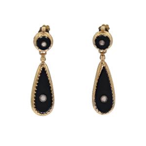 Onyx And Fine Pearl Earrings