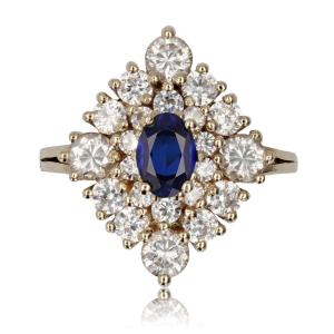 Synthetic White And Blue Diamond Sapphire Ring