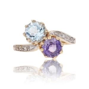 Toi Et Moi Purple Sapphire Aquamarine And Diamonds Ring