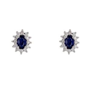 Boucles d'Oreilles Saphir Diamants Marguerite