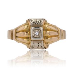 2 Gold Diamond Ring Geometric Patterns