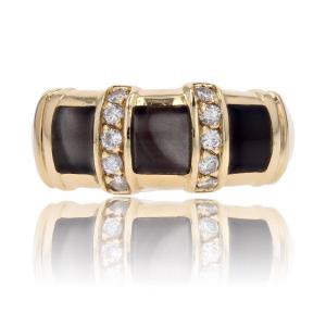 Ring Yellow Gold Gray Enamel Diamonds