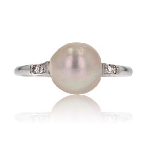 Old Cultured Pearl And Diamond Ring