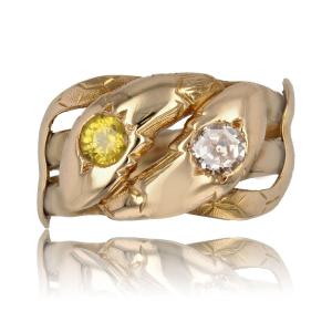 Antique Diamond And Yellow Sapphire Snake Ring