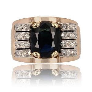 Sapphire And Diamond Tank Ring