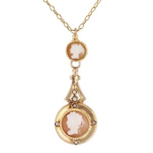 Antique Fine Pearl Cameo Pendant And Its Chain