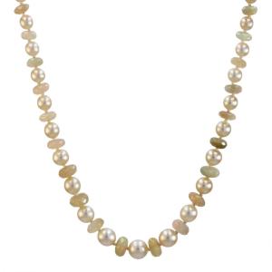 Cultured Pearl And Faceted Opal Bead Necklace