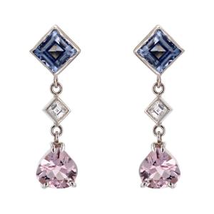 Boucles d'Oreilles Saphirs Diamants Et Morganites