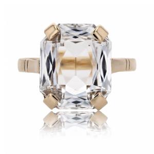 Antique Emerald Cut Aquamarine And Yellow Gold Ring