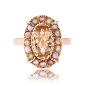 Old Imperial Topaz And Fine Pearls Ring