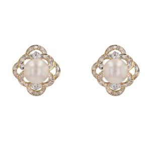 Openwork Diamond Pearl Earrings