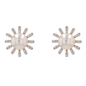 Boucles d'Oreilles Perle Akoya Diamant Flocon