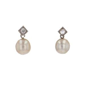 Boucles d'Oreilles Anciennes Diamants Perles