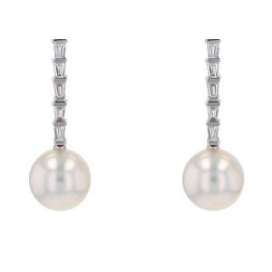 Akoya Pearl And Trapezoid Diamond Drop Earrings