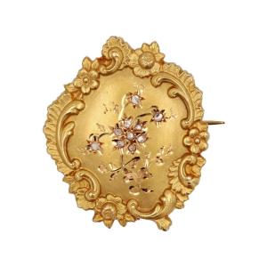 Broche Ancienne Or Jaune Et Diamants Taillés En Rose