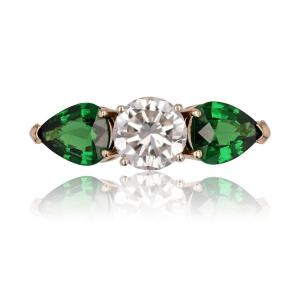 Bague Diamant Et Grenats Tsavorites