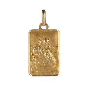 Saint Christopher Rectangular Yellow Gold Medal