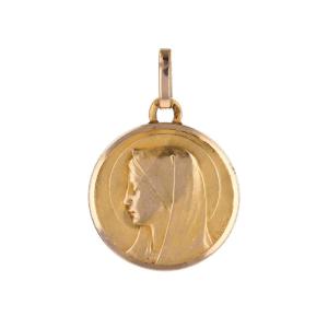 Médaille En Or Rose Vierge Marie Auréolée Signée Dropsy