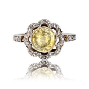 Antique Yellow Sapphire And Diamond Flower Ring