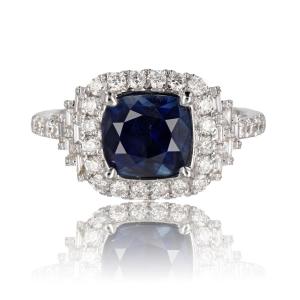 Cushion Ceylon Sapphire And Diamond Ring