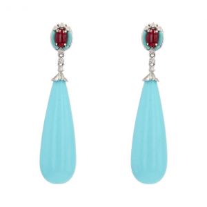 Turquoise Ruby And Diamond Drop Earrings