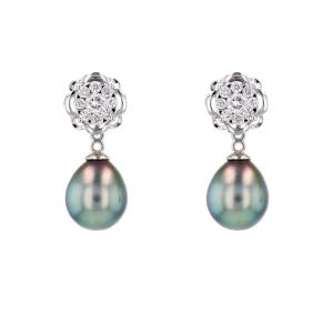 Boucles d'Oreilles Diamants Et Perles De Tahiti Transformables