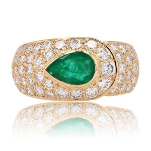 Pear Cut Diamond And Emerald Bangle Ring