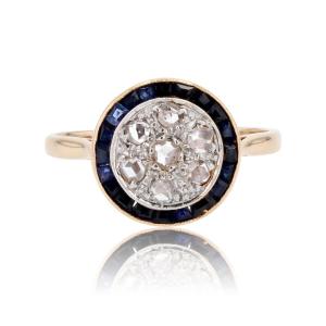 Antique Round Calibrated Sapphire Diamond Ring
