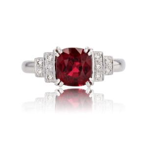 Natural Cushion Red Spinel And Diamond Ring