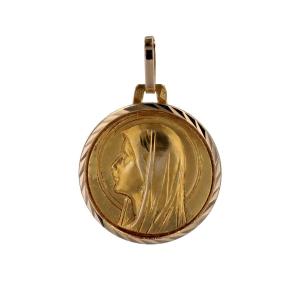 Old Yellow Gold Medal Virgin Mary Epi Decor