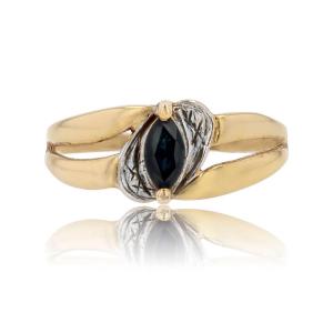 Pre-owned Yellow Gold Navette Sapphire Ring