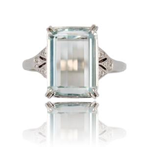 Aquamarine Diamond Art Deco Style Ring