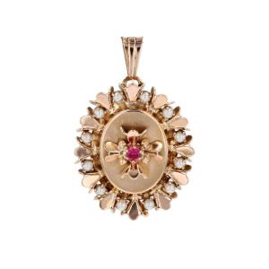 Pendentif Rétro Perles De Culture Rubis De Synthèse