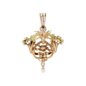 Pendentif Coulant Diamant Perle Fine Or Rose