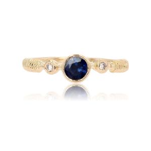 Anneau or jaune saphir diamants