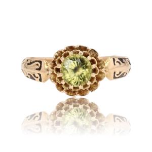 Antique Yellow-green Sapphire And Black Enamel Ring