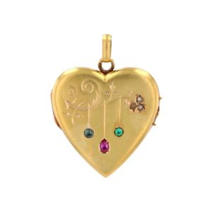 Antique Heart Medallion With Ruby, Sapphire, Emerald And Pearls