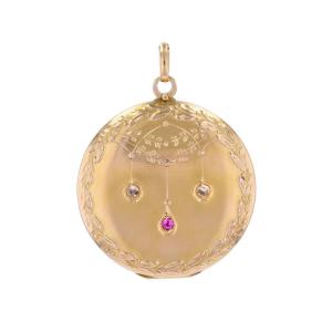 Antique Rose Gold Ruby Diamond Medallion